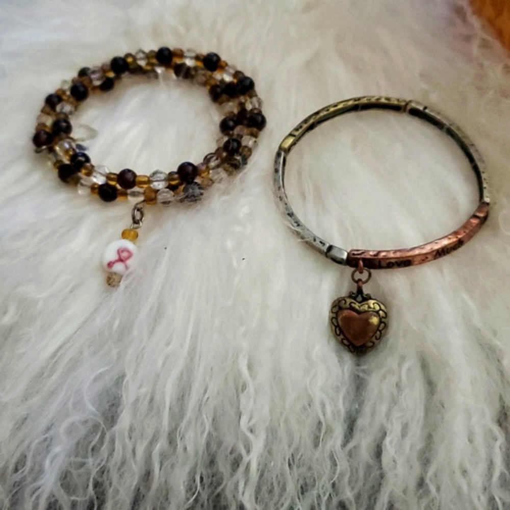 Glass bead wrap, Survivor's bracelet and Vintage Copper with Heart Pendant